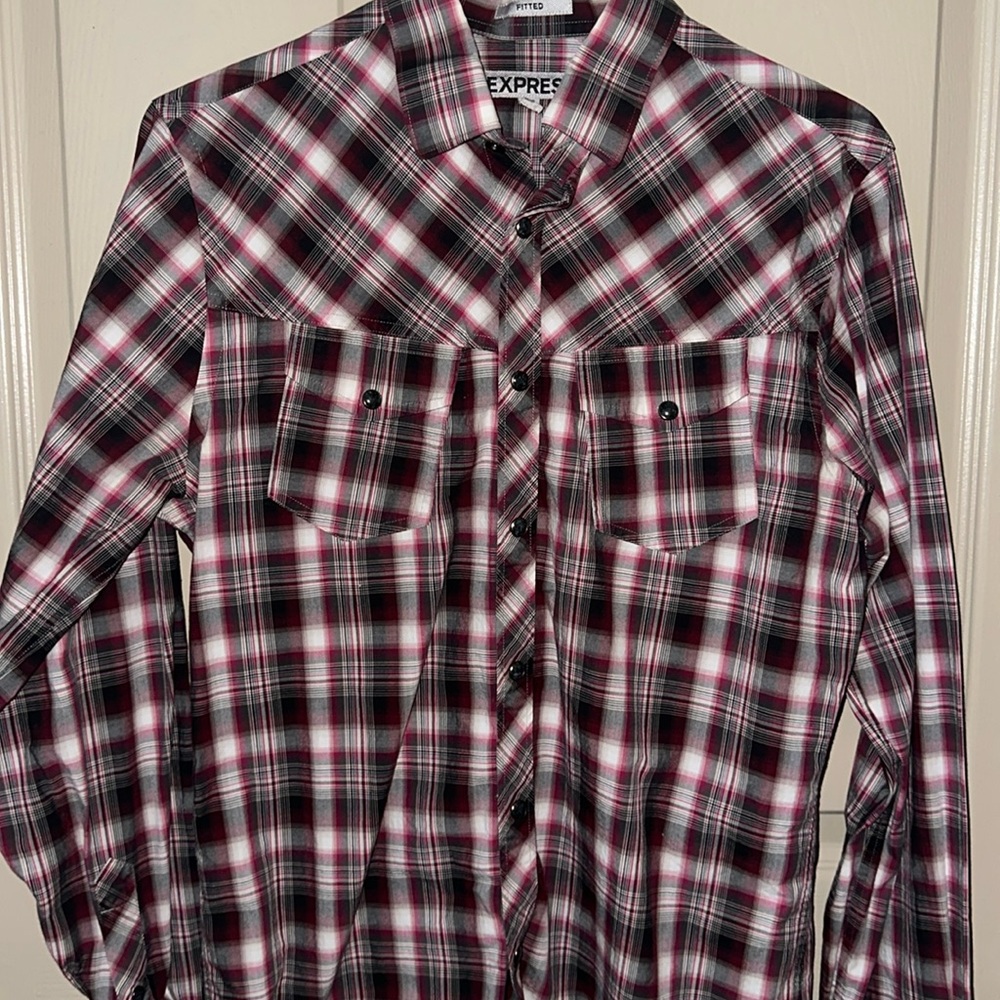 Express men button up shirt (Burgundy) SMALL